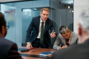 lawyer standing up for his client in a hearing